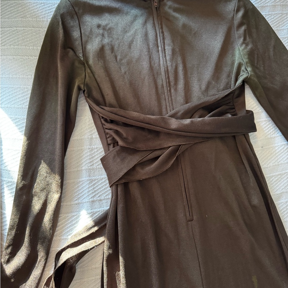 Elegant Brown Long Sleeve Jumpsuit 70s Miss Bergman. Original Berdorf Goodman